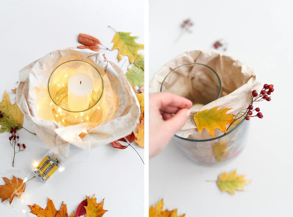 DIY: Schnelles Windlicht mit Herbstblättern basteln