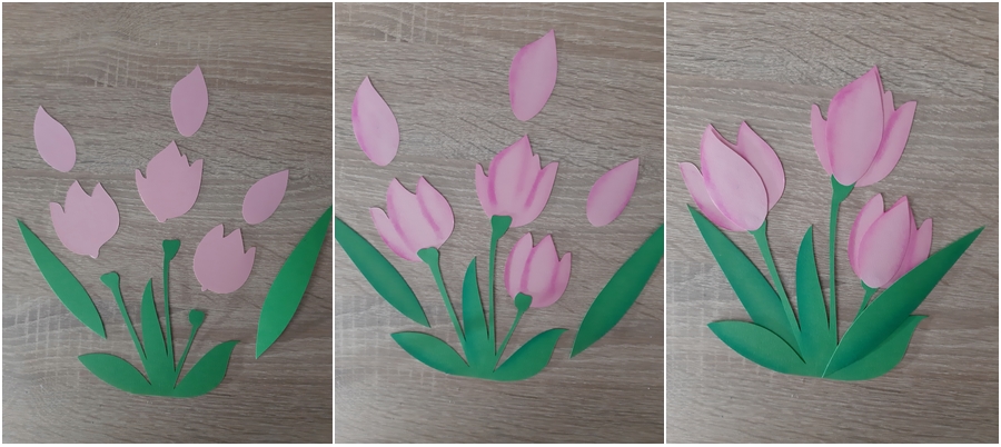 Ein Tulpenstrauß in rosa, in 3 Schritten erklärt.